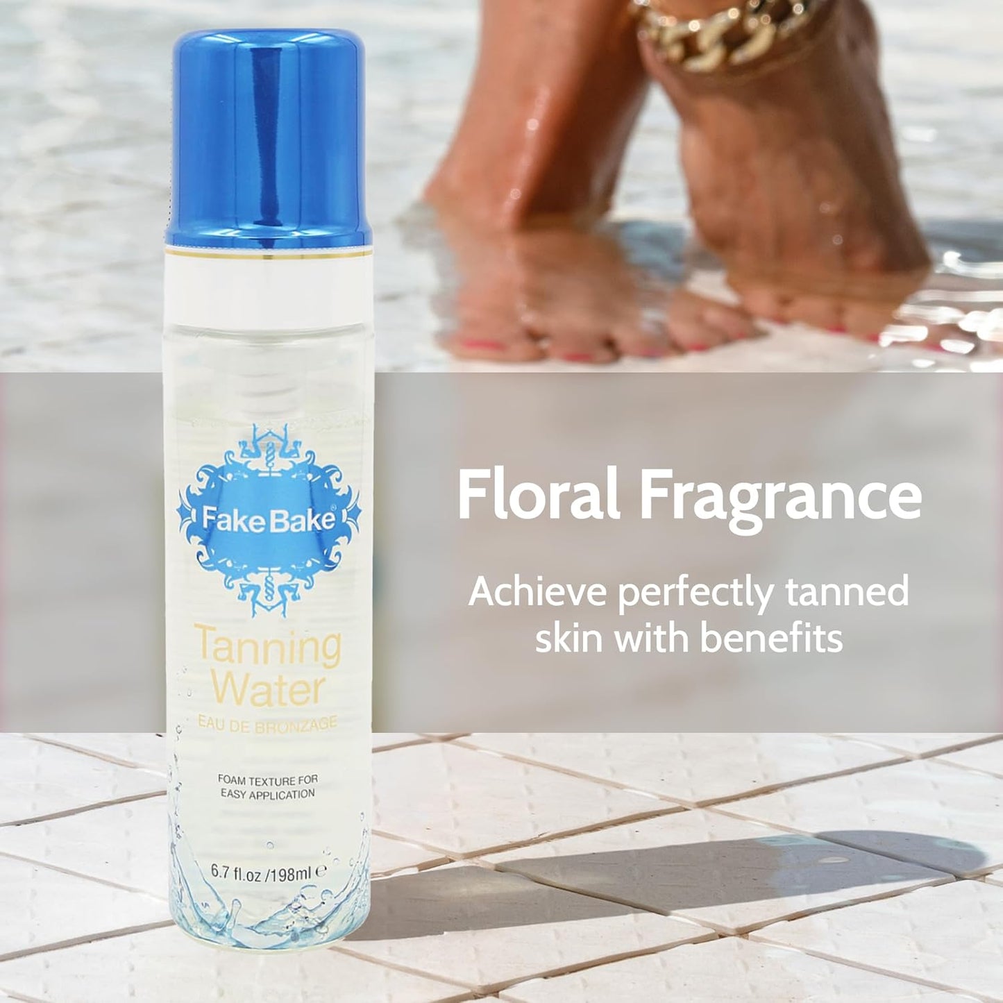 Fake Bake Foam Tanning Water Self Tanner Instant Glow with Hydrating Passion Flower Rejuvenation - Natural Looking Sunless Bronzing for Women & Men - 6.7 oz