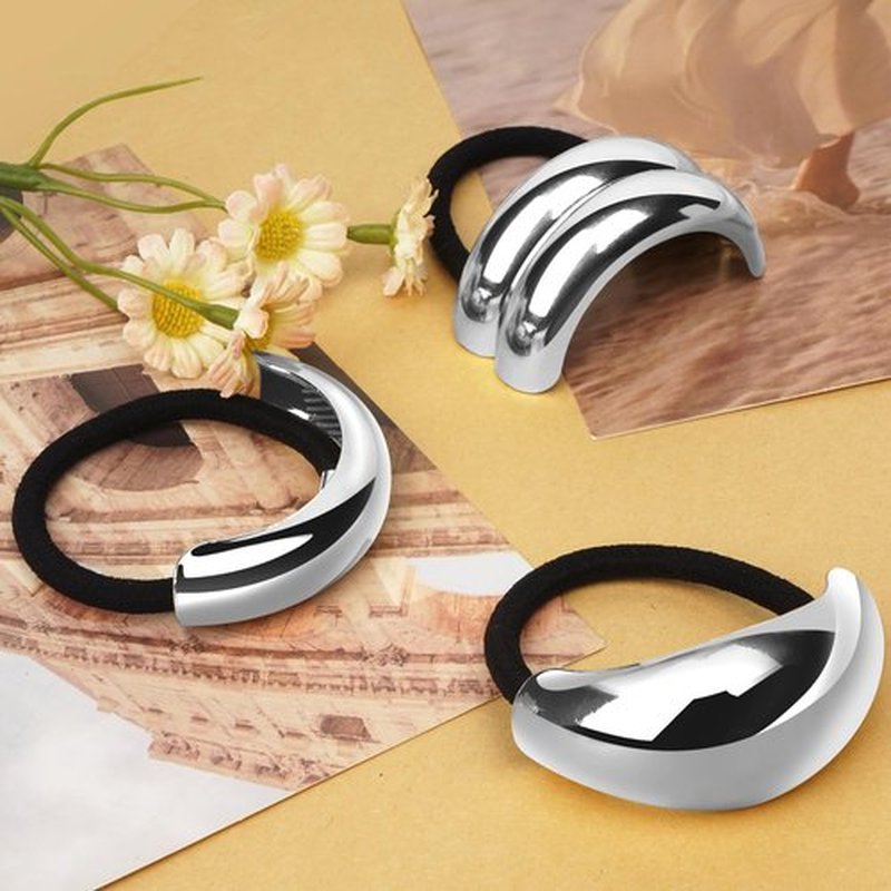 Silver Hair Cuffs 3PCS Silver Ponytail Cuff Hair Tie for Women Metal Hair Cuff Wrap for Thick Hair Cute Geometric Hair Accessories