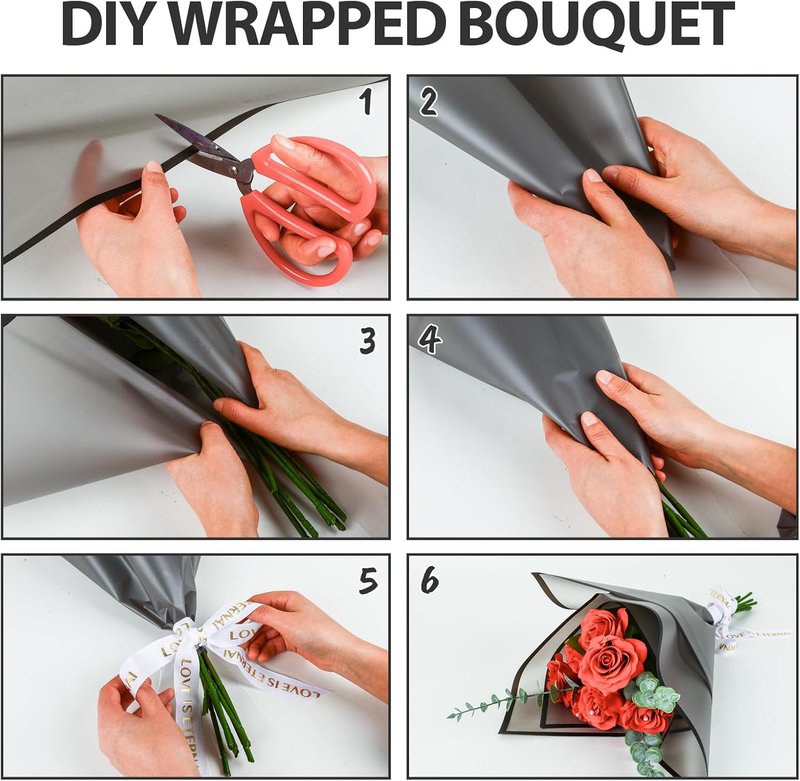 Flower Wrapping Paper - Waterproof Black Floral Sheets for DIY Crafts | Perfect for Weddings, Valentine's Day & Birthdays