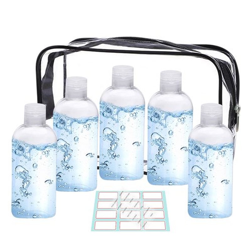 Kitchen GIMS Travel Bottles for Toiletries 5 Pack 3.4 oz Travel Bottles TSA Approved Travel Size Bottles with Flip Cap Plastic Travel Bottles Leak Proof Travel Containers with Clear Toiletry Bag
