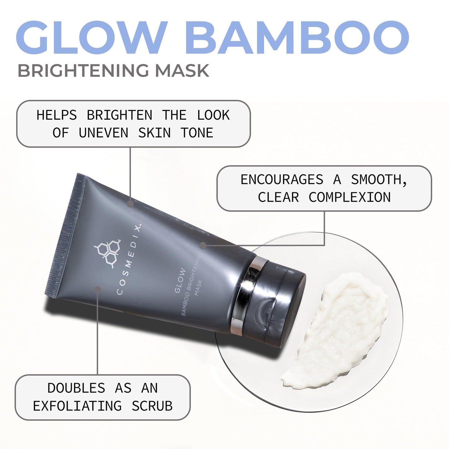 COSMEDIX Glow Bamboo Brightening Facial Mask - PM Exfoliating Facial Scrub for Tired, Dull & Uneven Skin - Anti-Aging Gentle Night Face Exfoliator with Bamboo & Niacinamide - All Skin Types