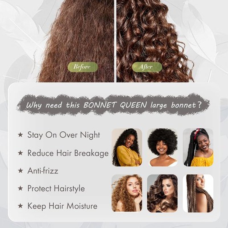 BONNET QUEEN Silk Bonnet for Sleeping Women Satin Bonnet Hair Bonnet Large Bonnet Night Sleep Cap Scarf Wrap for Curly Hair with Tie Band Black