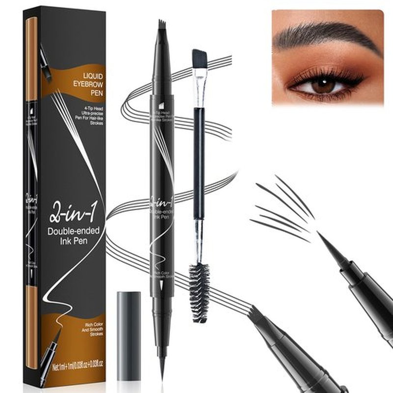 Lilyrhyme Dual Eyebrow Pen, Lilyrhyme Forked Dual-Ended Liquid Eyebrow Pencil, Lilyrhyme Precise Liquid Brow 2-In 1 Pen, Forked Dual Ended Microblading Eyebrow Pencil Waterproof (Gray)