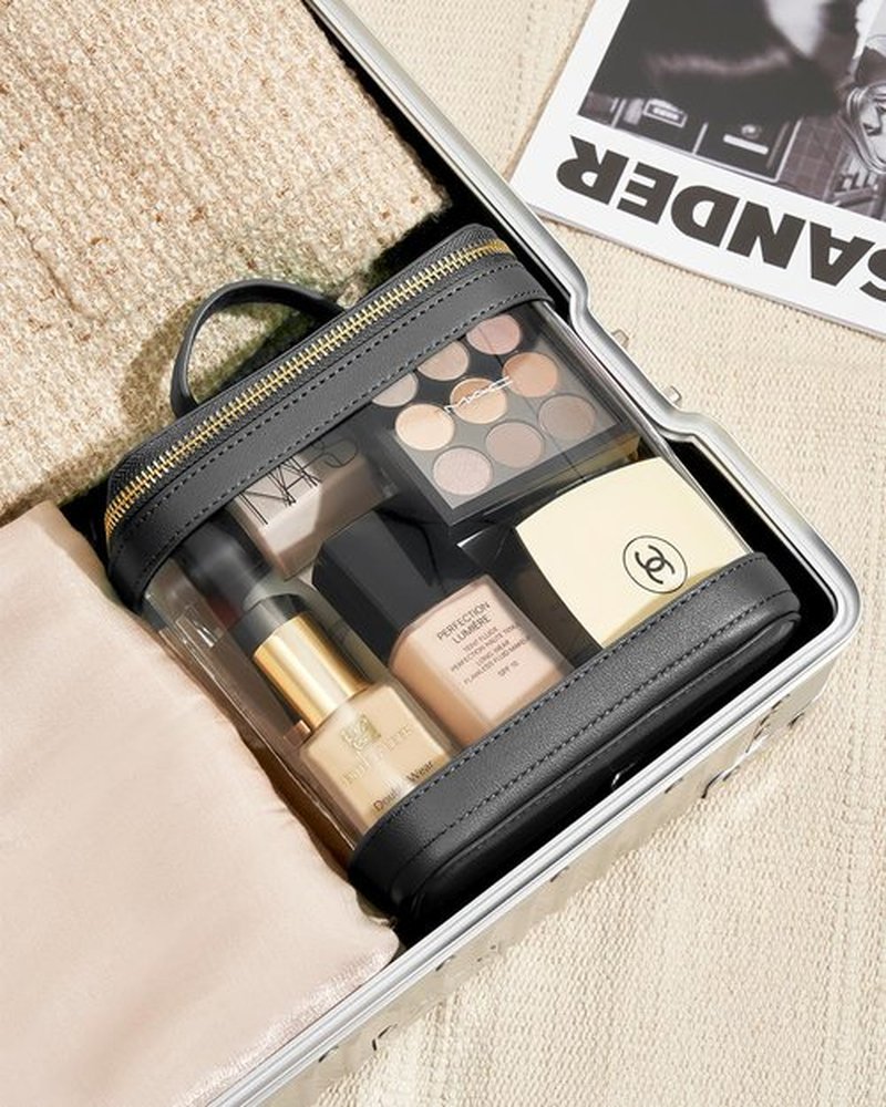 ROWNYEON Clear Makeup Bag, Travel Toiletry Bag Transparent Cosmetic Case with Zipper, Portable Make Up Organizer Clear Car Bag for Essentials with Handle (Black)