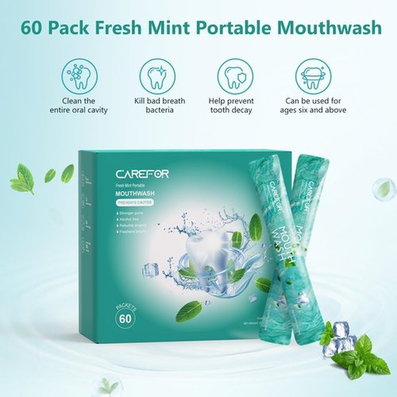 Mouthwash Travel Size Portable 60 Individual Disposable Mouthwash Packets to Go, Alcohol & Fluoride Free Fresh Mint Mouthwash Strips for Superior Oral Hygiene