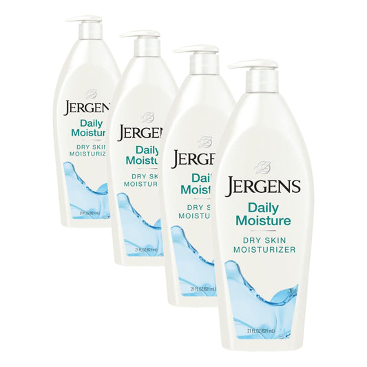 Jergens Daily Moisture Dry Skin Moisturizer, Hand and Body Lotion, with HYDRALUCENCE blend, Silk Proteins, and Citrus Extract, 21 Fl Oz (Pack of 4)