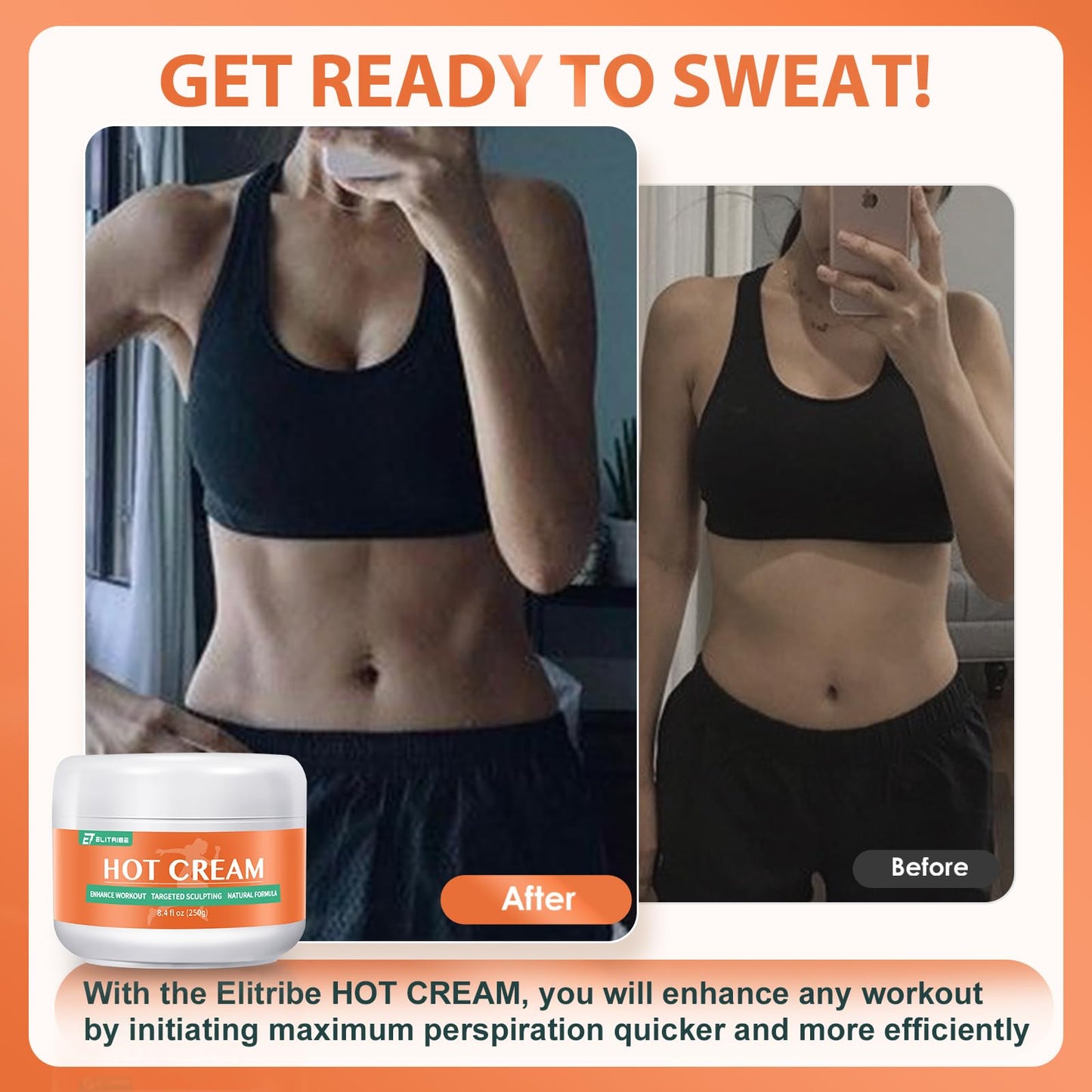 Elitribe Hot Cream Sweat Enhancer Lotion for Women and Men and Body Sculpting Cellulite Workout Ultra Moisturizing and Invigorating Body Firming Cream with Natural Oils - 8.45 Fluid Ounce