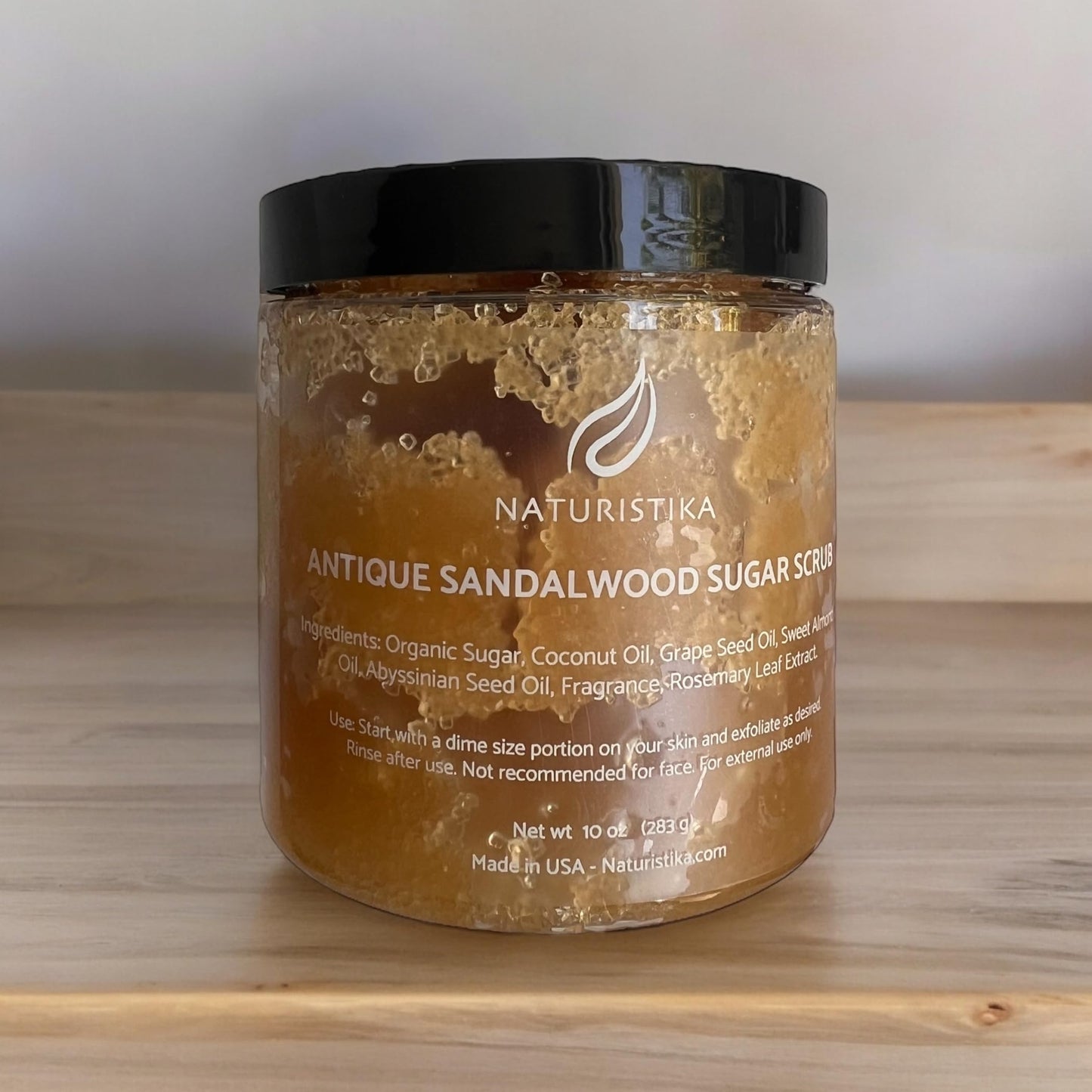 Naturistika Sandalwood Sugar Body Scrub – Exfoliating & Moisturizing Scrub with Premium Oils & Fair-Trade Sugar – Body, Hand & Foot Scrub – Vegan & Natural Skincare – 10 oz Jar – Made in USA