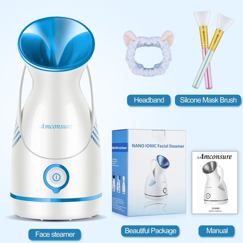 Facial Steamer,Amconsure Face Steamer for Home Facial Deep Cleaning, Nano Ionic Facial Steamers Warm Mist Humidifier Atomizer for Face Sauna Spa Sinuses Moisturizing, Unclogs Pores(Blue)