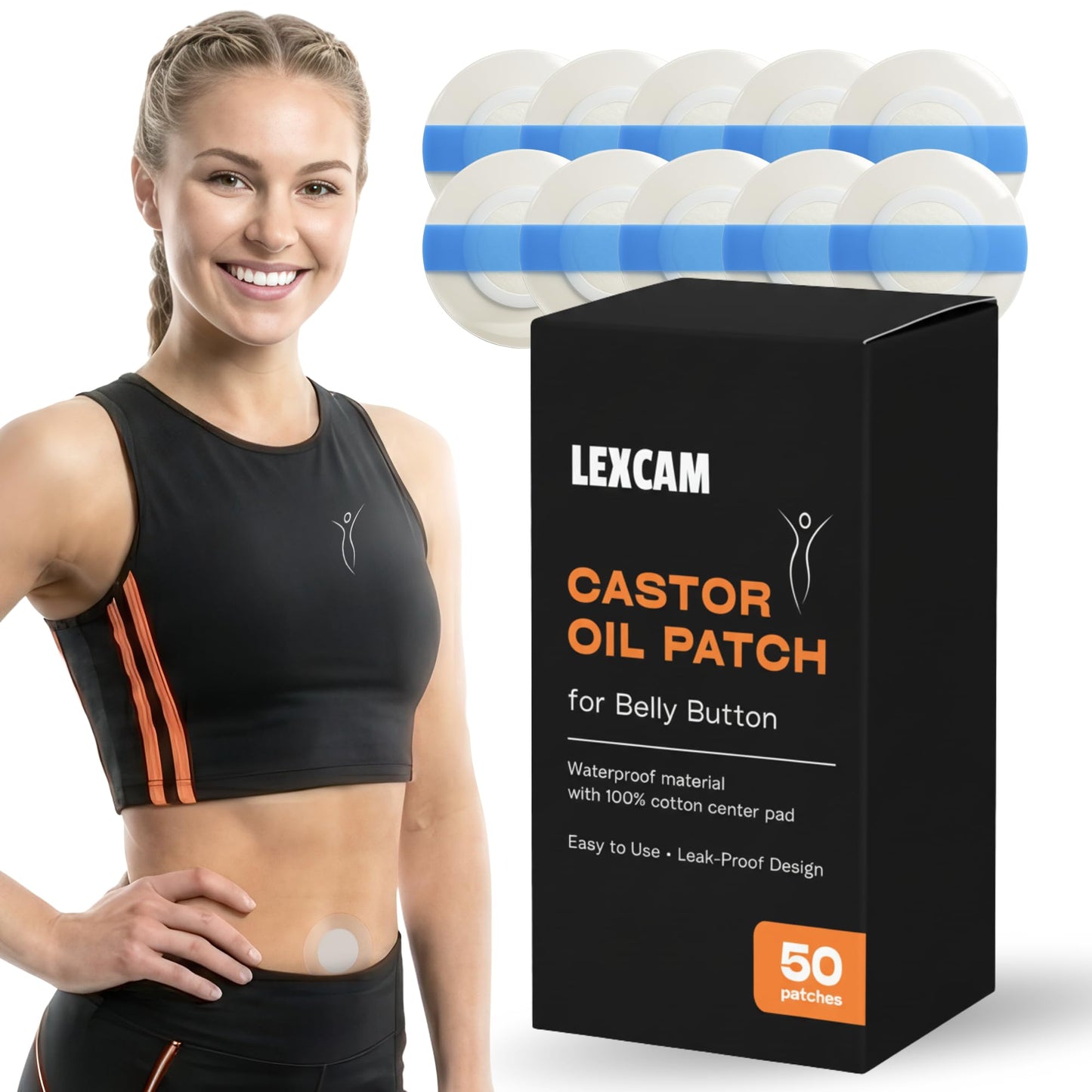 Castor Oil Patches for Belly Button, 50 Pack Disposable Organic Cotton