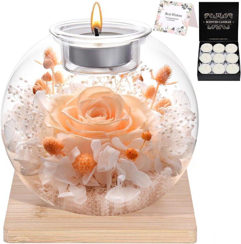 Preserved Rose in Glass Dome | Romantic Gift with Scented Candles for Women - Perfect for Birthdays, Girlfriends, Wives, Moms