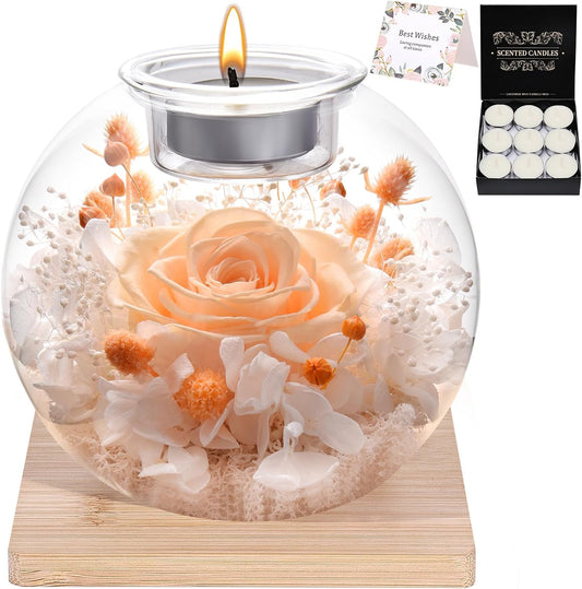Preserved Rose in Glass Dome | Romantic Gift with Scented Candles for Women - Perfect for Birthdays, Girlfriends, Wives, Moms
