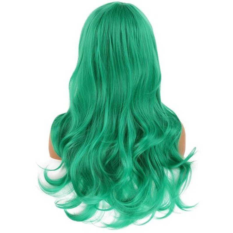 BERON Green Wigs Long Curly Wavy Women Wigs with Bangs Colored Wave Heat Resistant Synthetic Wigs for Cosplay Daily Wigs Wig Cap Included