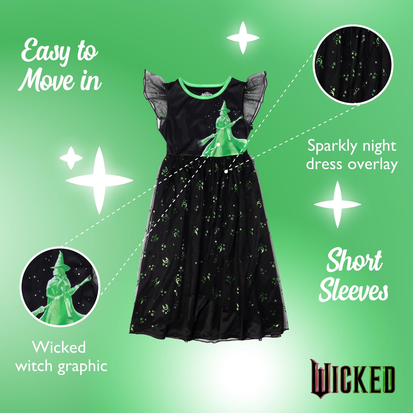 Wicked Girls' Fantasy Gown Nightgown, ELPHABA SILHOUETTE, 4T
