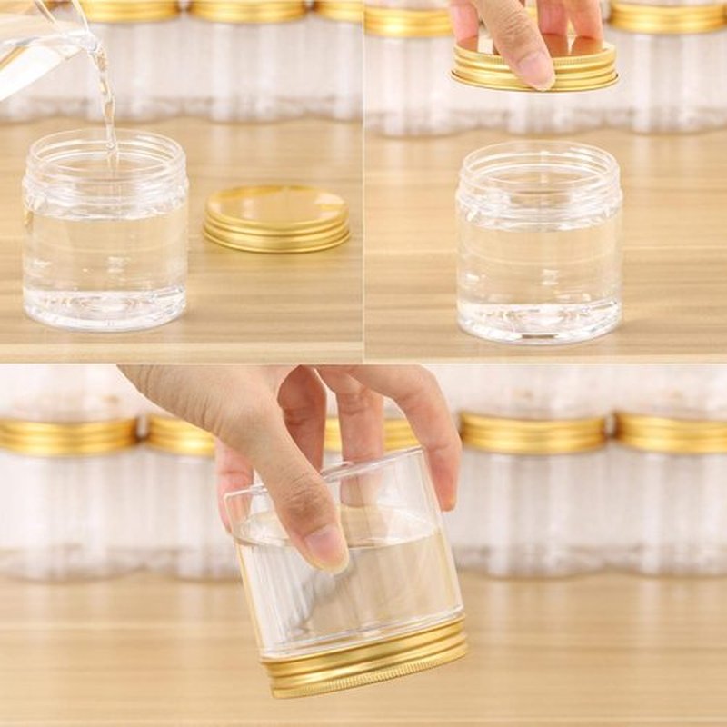 Tecbeauty 12-Pack 200ml Clear Plastic Jars with Lids, Refillable Empty Round Containers for Cosmetics, Lotions, Gold