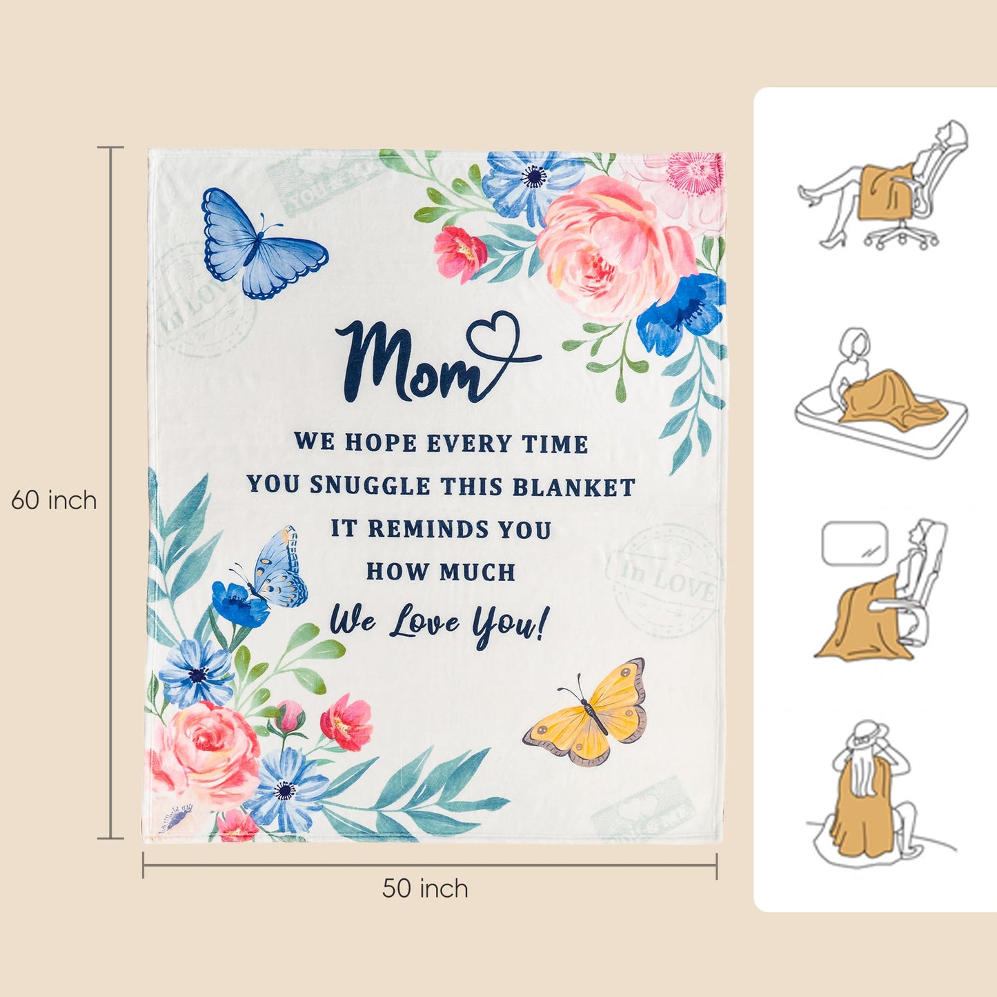 Battilo Mom Blanket, to My Mom Gifts Blankets, Mother Day Blankets Gifts from Daughter Son, Super Soft Flannel Throw Blanket for Bed Couch Mom Day Birthday Gifts(50 x 60 in)