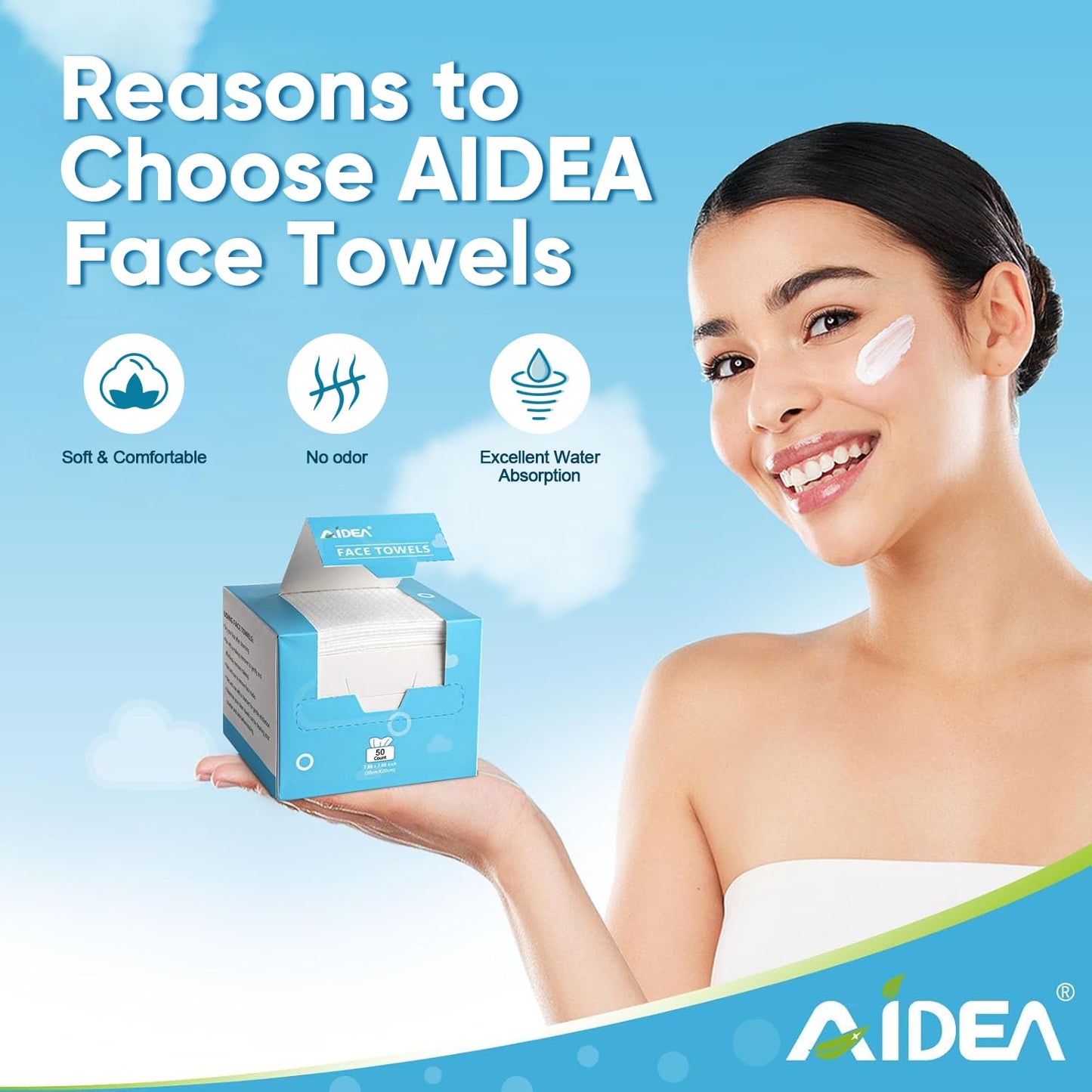 AIDEA Face Towels Disposable-200Ct (4 Box), Face Cloths for Sensitive Skin