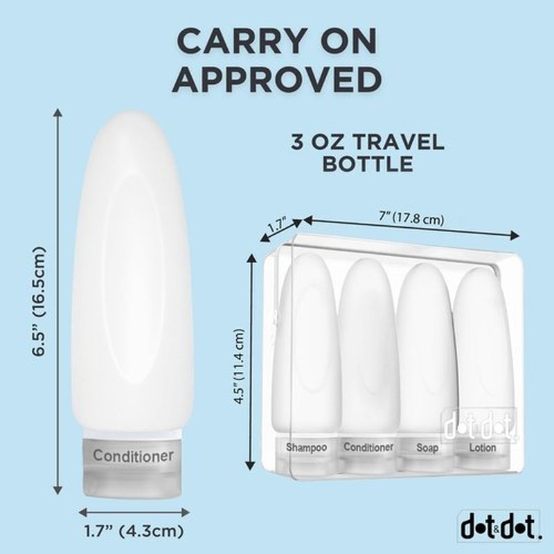 Dot&Dot Leak Proof Travel Bottles for Toiletries - TSA Approved Travel Shampoo Bottles - 3oz Travel Shampoo and Conditioner Bottles - Travel Size Toiletries - 3 oz Silicone Travel Bottles with Labels