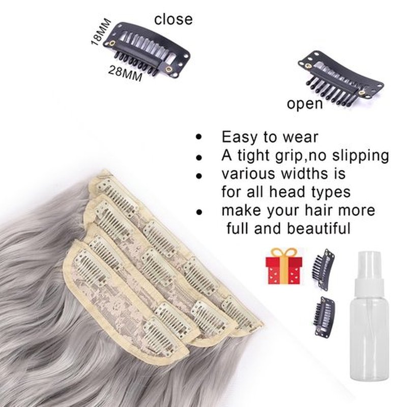 20Inches Silver Gray Clip in Hair Extensions 4PCS Grey Thick Hairpieces long Wavy Clip in Hair Extensions Double Weft Long Hairpieces Full Head For Women (20INCH, 60#)