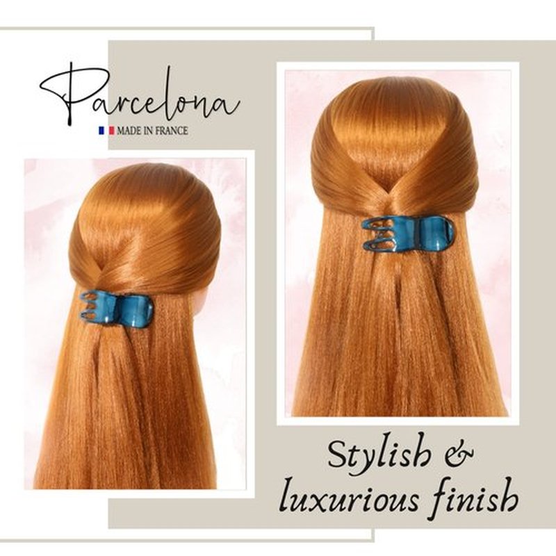 Parcelona French Simply Bear Paw Medium 3” Celluloid Acetate Non Slip Side Slide In Jaw Yoga for Fine Hair Fashion Durable Styling Women Hair Accessories, Made in France (Pickled Blue)