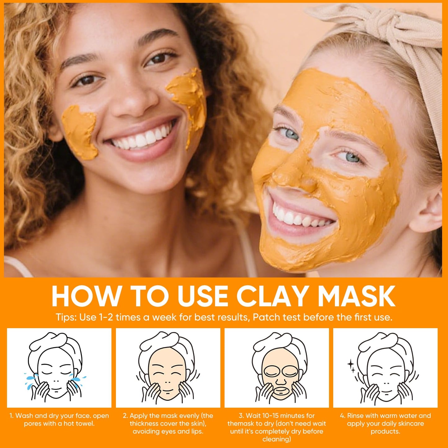 OUPEICHARM Clay Face Mask Turmeric Vitamin C Clay Mask Deep Cleansing Face Mask Skin Care Improve Dull Skin, Skincare Facial Mask for Controlling Oil and Refining Pores