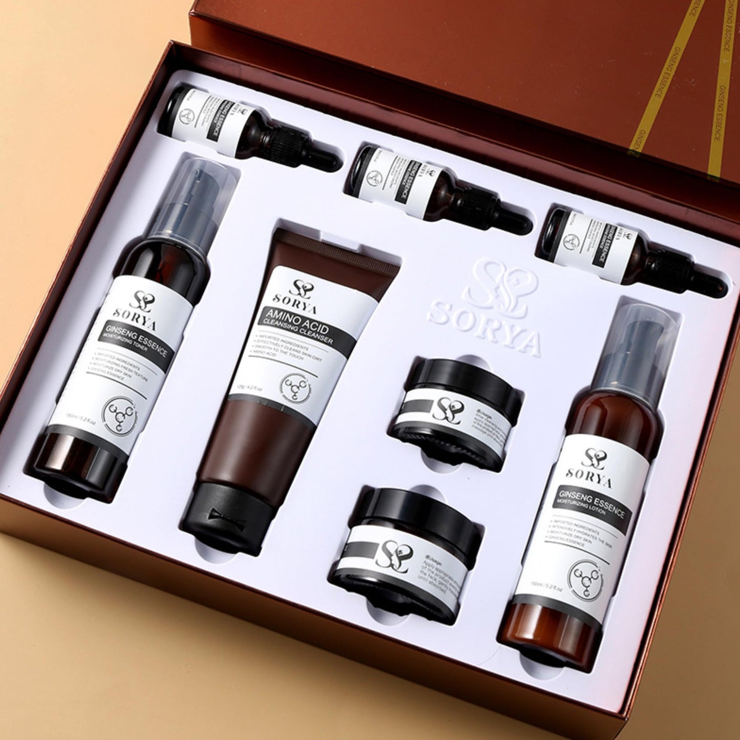 SORYA Korean Red Ginseng Skin Care Set (8-Piece) – Complete Daily Skincare Routine with Cleanser, Toner, Serum, Lotion & Moisturizer
