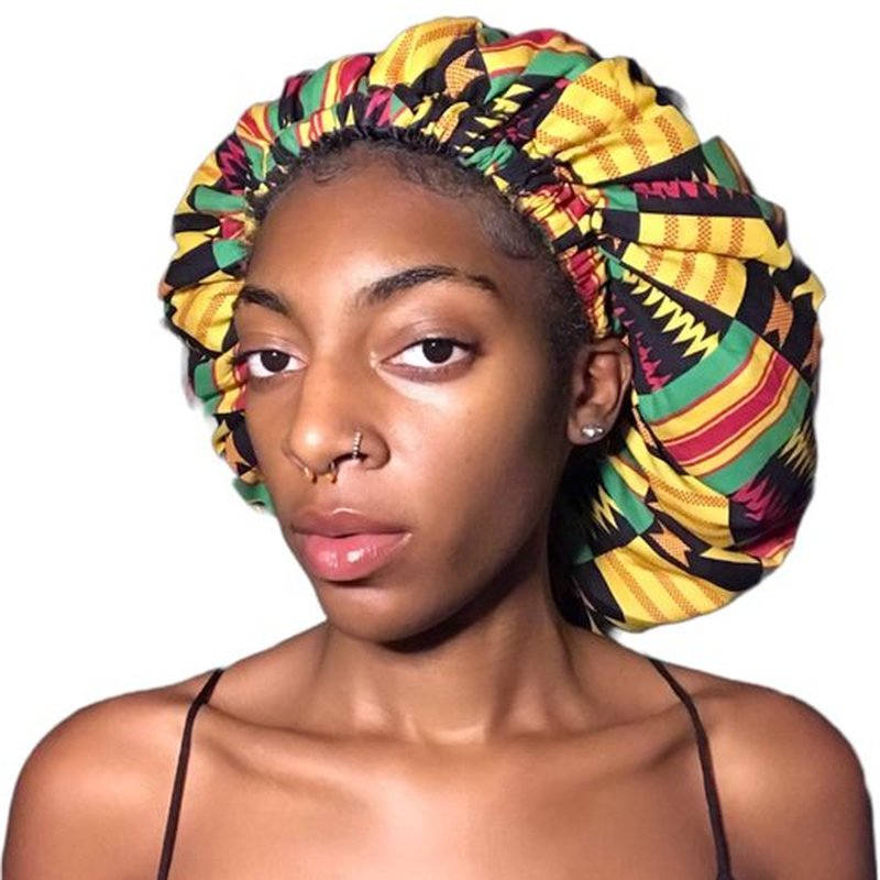 Melanin Crown Silk Hair Wrap for Sleeping – Premium Satin Hair Bonnet for Sleeping – Universal Fit Bonnet for Curly Hair Protects Against Breakage – Beautiful Colorful Designs Satin Sleep Cap Yellow