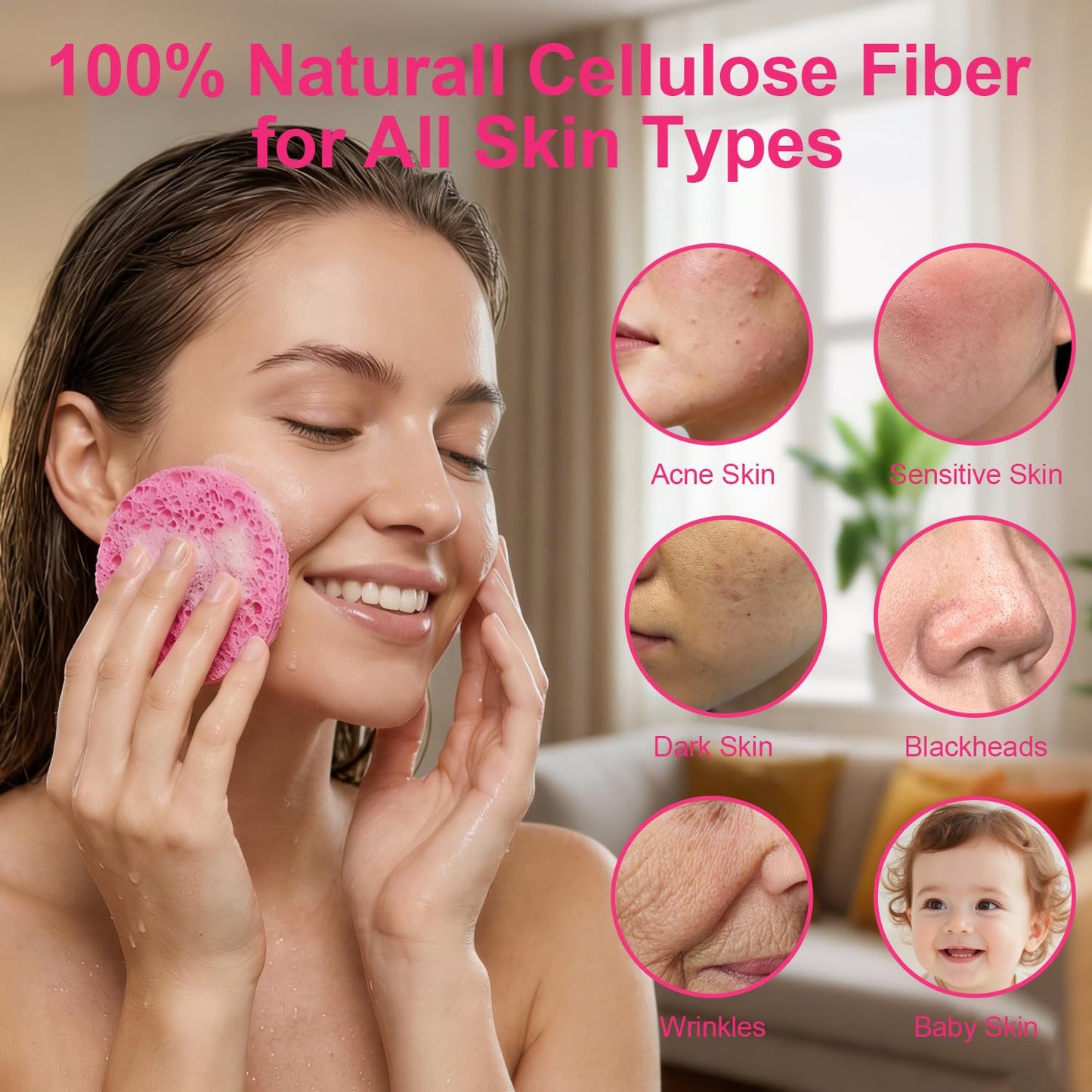 180 PCS Compressed Facial Sponges, Natural Eco Friendly Cellulose Face Sponges for Cleansing, Exfoliating, Makeup Removal, Pore Care, Esthetician Sponges for SPA Travel Daily Use