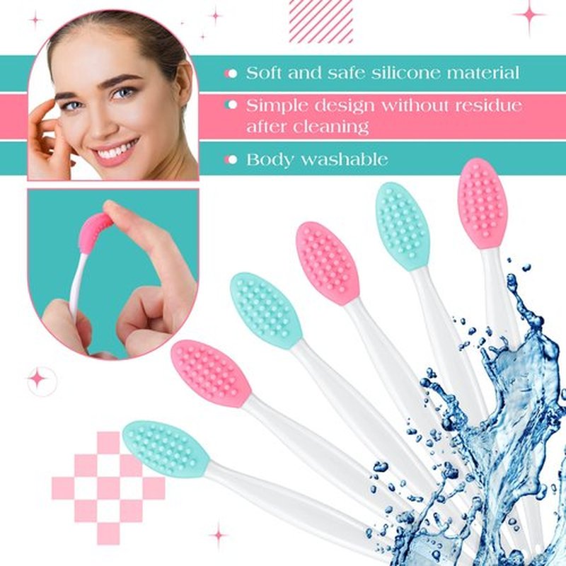 24 Pcs Silicone Exfoliating Lip Brush with Container, Double Sided Silicone Lip Scrubber Soft Cleaning Lip Brush Face Cleaning Applicator for Plump Smoother Lip Appearance (Pink, Green)