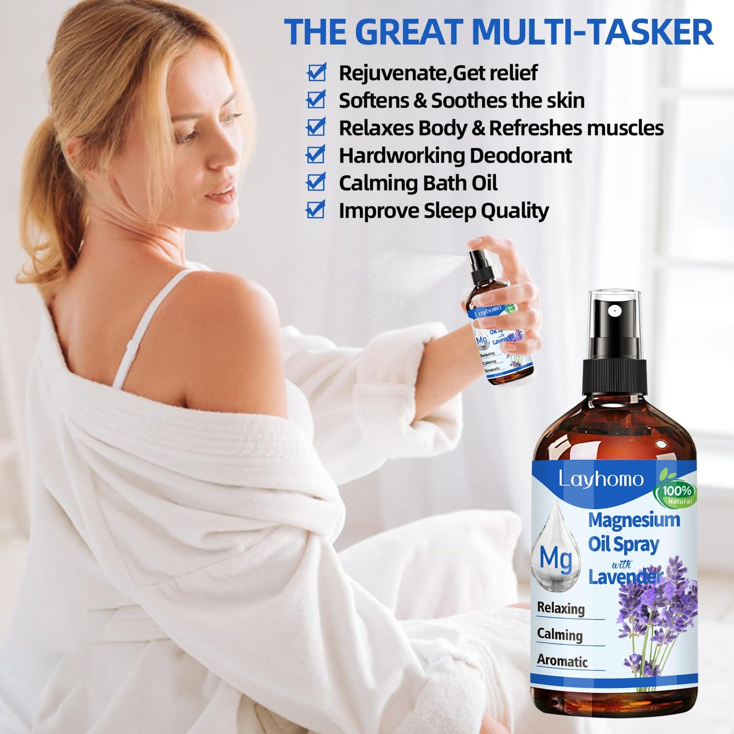 Magnesium Oil for Feet,Pure Magnesium Spray for Sleep,Liquid Topical Athletes Foot Spray Soothing Sore Muscles,Relaxing Leg Cramps Pain Ultra Concentration with Lavender Oil (Magnesium Oil)