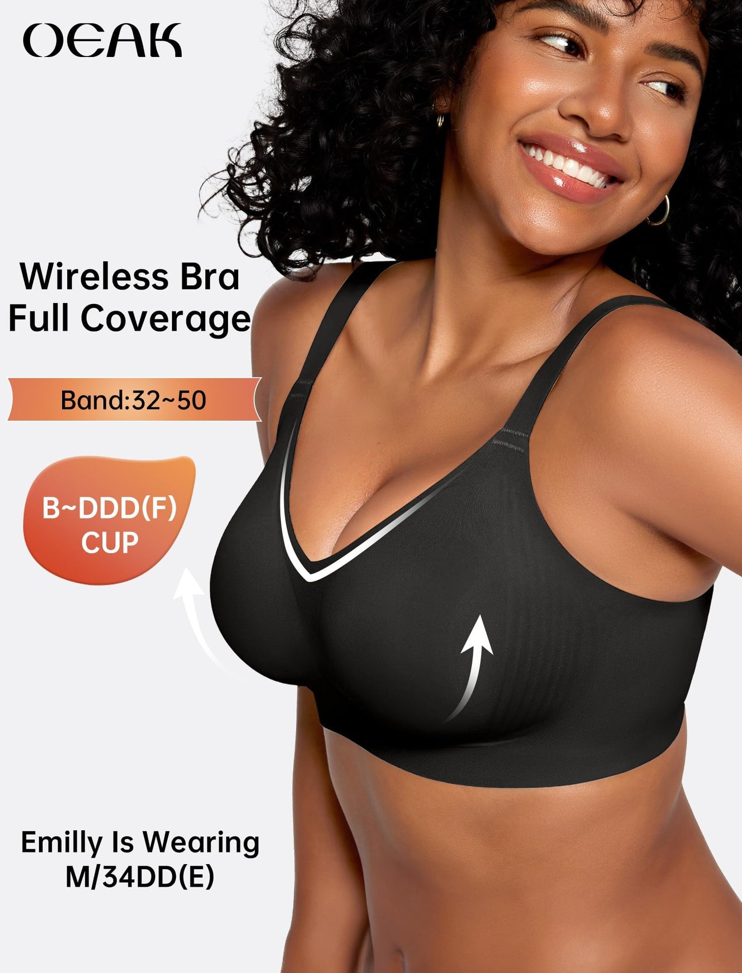 OEAK Womens Wireless Seamless Bras Jelly Full Coverage Supportive Bra Push Up Plus Size Everyday Bra Comfortable Tshirt Bras
