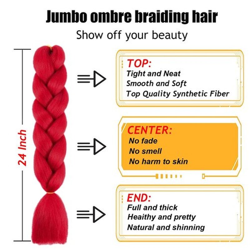 TENGSHUO FLY Rainbow Red/Rose red/Orange/Green/Blue/Purple Braiding Hair Extensions 6 Packs/24 Inch Synthetic Jumbo Ombre Box Braiding Hair for Women(24" 3Pack,Red/Rose red/Orange/Green/Blue/Purple)
