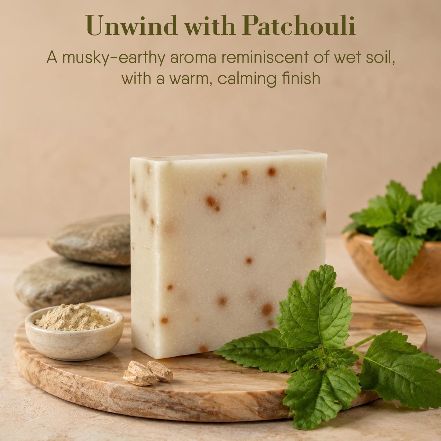 360Feel Patchouli Soap - Made in the USA - Castile Handmade, All Natural, Cold Processed - Infused with Patchouli for Relaxation and Gentle Cleanse - Rich Moisturizing Lather - 5 oz