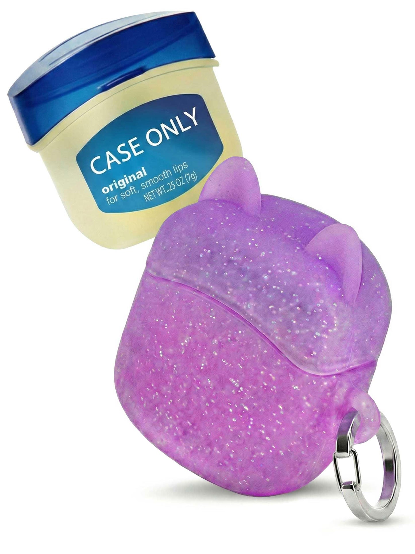 Cute Cat Silicone Case for Vaseline Lip Therapy Mini 0.25oz, Portable Keychain for Backpack & Car Keys, Easy-Grip Anti-Loss Sleeve, Stocking Stuffer & Party Favor Gift (Case Only) (Cat, Purple)