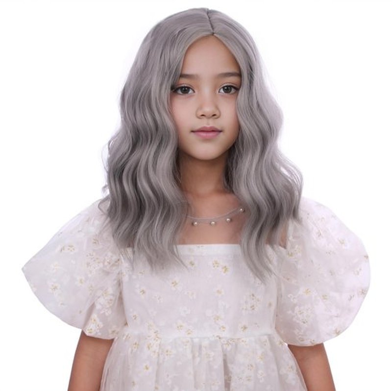 DUDUWIG Gray Wig for Kids Girls Short Wavy Wig Gray Wig Short Curly Wig Granny Costume Wig Grandma Wig for Cosplay Halloween Hairnet Include