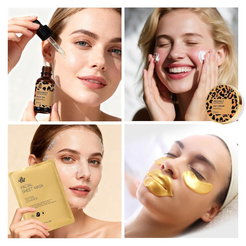 Mother's Day Gift Set - 23 Pcs Leopard Skin Care Collection | Spa Basket with Cream, Bath Bombs & Serum