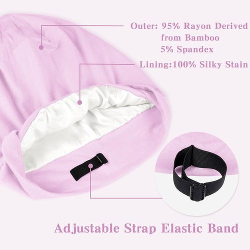 Fittia Satin Hair Bonnet for Sleeping, Silky No Frizzy for Curls Care, Adjustable Strap for Non-Slip, Dreadlocks Cap for Women&Men Light Purple
