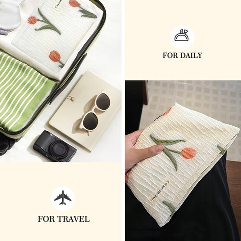 STARDW Aesthetic Makeup Bag for Women Travel Toiletry Bag Large Capacity Makeup Organizer Bag Floral Cosmetic Bags Zipper Pouch (Tulip White)