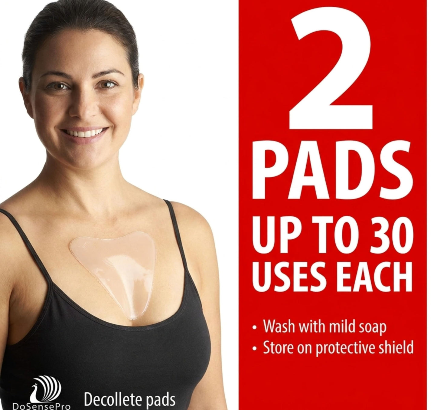 DoSensePro Reusable Silicone Chest Wrinkle Pads, Set of 2 Decollete Patches for Side Sleepers, Helps Reduce Cleavage & Chest Sleep Lines, Hydrating Anti-Aging Chest Pads for Women