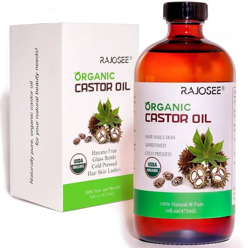 RAJOSEE Certified Organic Castor Oil, Natural Oil Cold Pressed in Glass Bottle, Massage Oil, Pure for Hair Growth, Eyelashes, Eyebrows, Lash Serum, Hexane Free, Caster Oil in Bulk - 16OZ