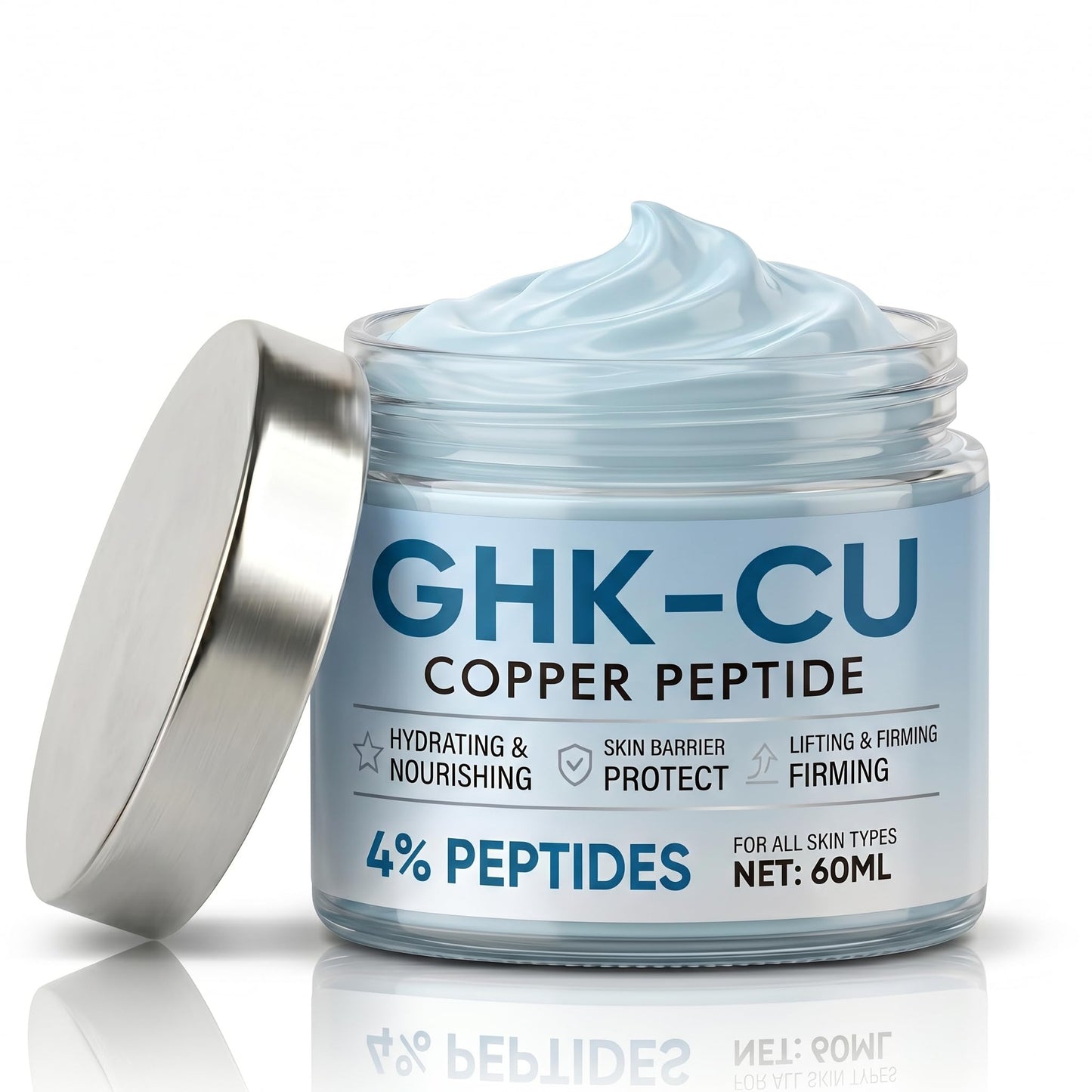 TKYT GHK-Cu Copper Peptides Cream for Face, GHK Cu Copper Peptide Serum for Face, 2400mg Concentrated 4% Bioactive Formula Anti-Aging Cream for Wrinkles for Neck 2.1Fl.Oz