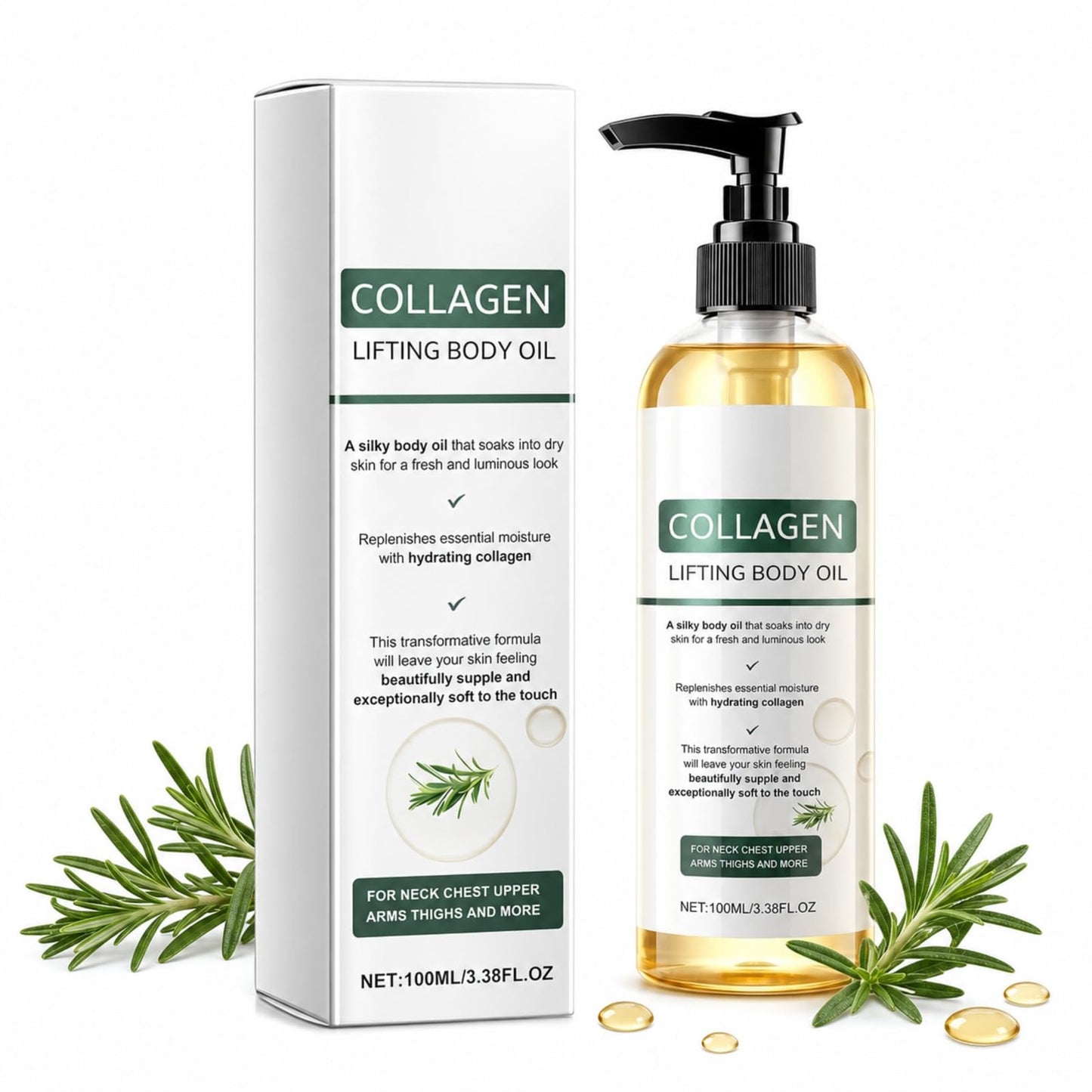 Elycura Collagen Lifting Body Oil – Collagen Oil for Tightening-Looking Skin, Firming-Looking Body Oil with Vitamin C & E, Non-Greasy After Shower Oil for Crepey Skin & Firmer Look, 3.38 Fl Oz