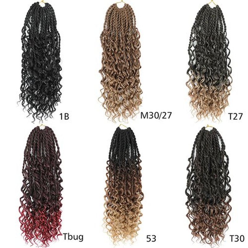 Goddess Twist Braids Crochet Hair With Curly Ends Senegalese Twist Braids Crochet Braids 6 Packs Mix brown blonde Crochet Braids Synthetic Braiding Hair Extension for Black Women (14inch, M30/27)
