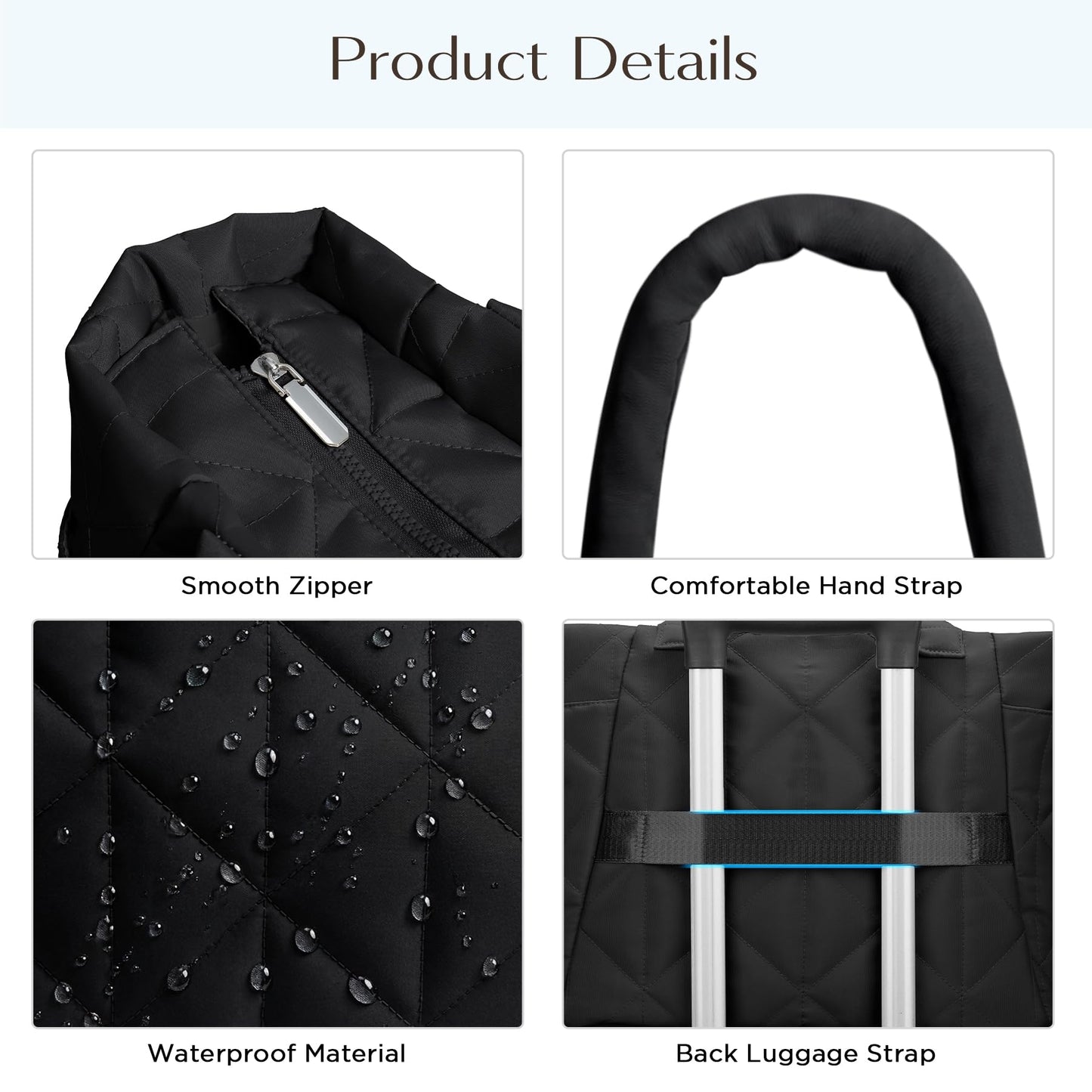 CHUNLI Laptop Tote Bag for Women 15.6 Inch, Quilted Work Shoulder Bag with Multiple Pockets & Luggage Strap for Office Travel