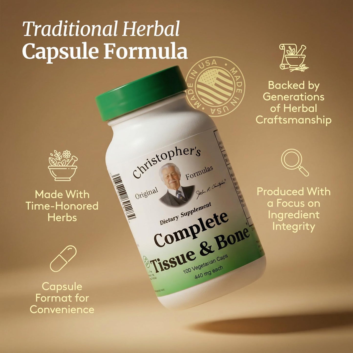 Complete Tissue & Bone Formula - Herbal Support for Bones & Connective Tissue | 100 Veg Caps