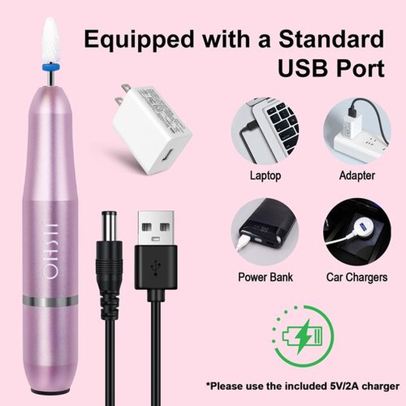 JISHO Nail Drill, Electric Nail Drill Machine for Acrylic Nails, Portable Corded Nail File with Ceramic Bits, Adjustable 25000 RPM, Ideal for Beginners and Professionals (Purple)