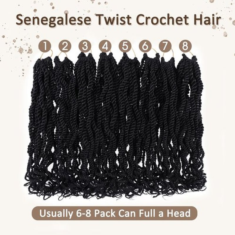 Kachanaa 14 Inch Wavy Senegalese Twist Crochet Hair 8 Pack Synthetic Short Pre Looped Kids Crochet Braids with Curly Ends Pre Twisted Small Havana Twist Braiding Hair for Black Women 1B#