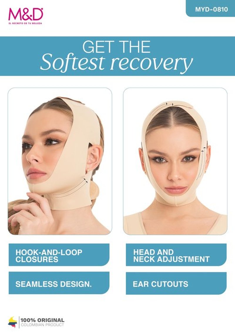 M&D Face Slimming Chin Strap Lipo Compression Garment Mentonera Postquirúrgica Facial Beige M