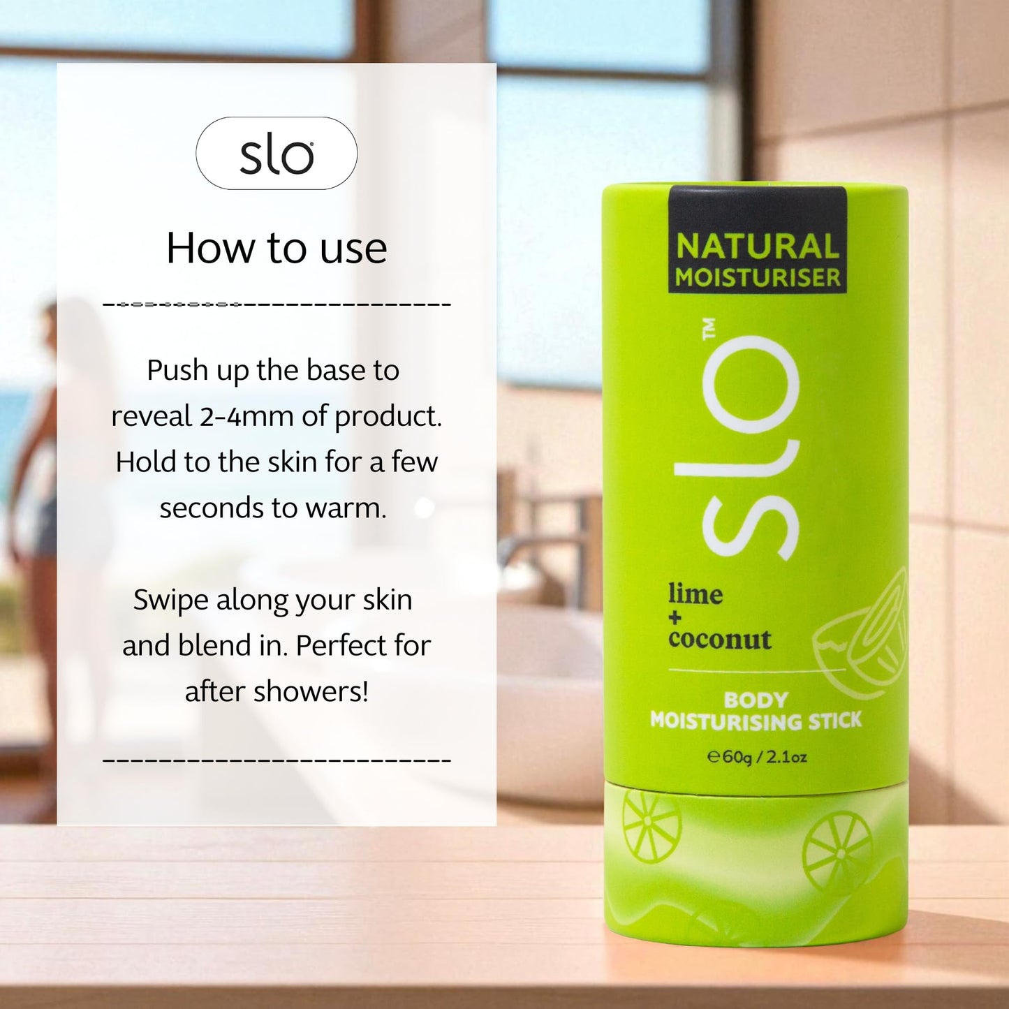 Slo Natural Moisturizing Stick | Body Balm for Dry Skin with Organic Ingredients | Hydrating + Nourishing | Coconut, Cocoa Butter & Antioxidants | Travel-Friendly | Pina Colada + Zinc | 2.11oz/60g