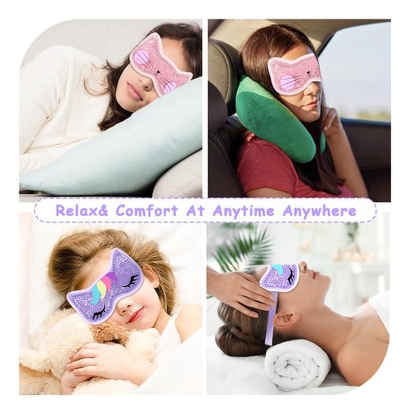 CONBELLA 2PCS Adorable Cooling Eye Mask Gel Eye Mask, Reusable Hot Cold Therapy Cold Eye mask for Post Surgery, Puffiness, Dark Circles, Eye Bags, Dry Eyes, Migraines with Soft Plush Backing